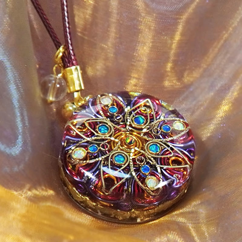 Collier amulette orgone en jaspe rouge et opale Olivenorma
