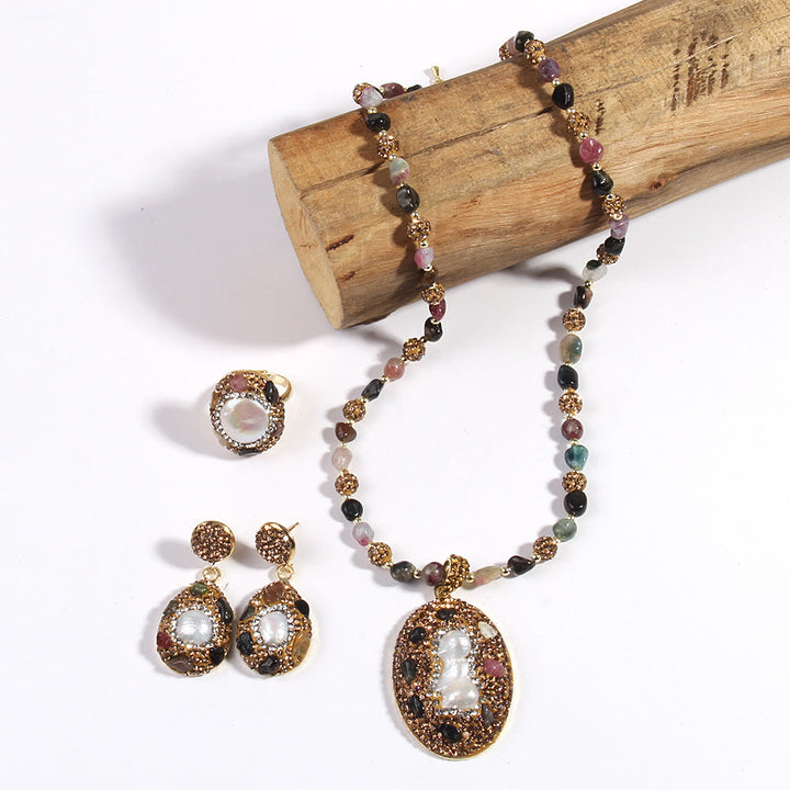 Ensemble de bijoux en perles d'eau douce morganite et tourmaline Olivenorma