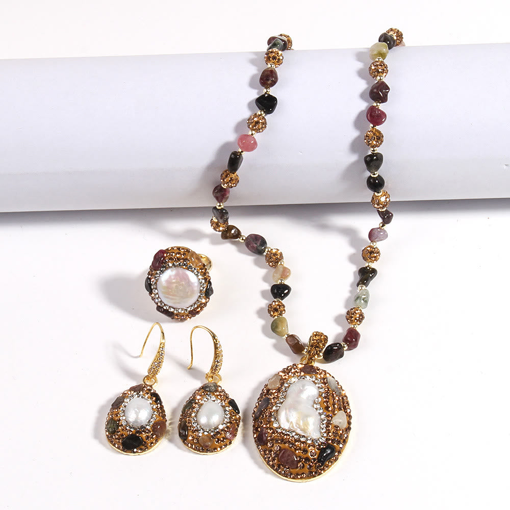 Ensemble de bijoux en perles d'eau douce morganite et tourmaline Olivenorma
