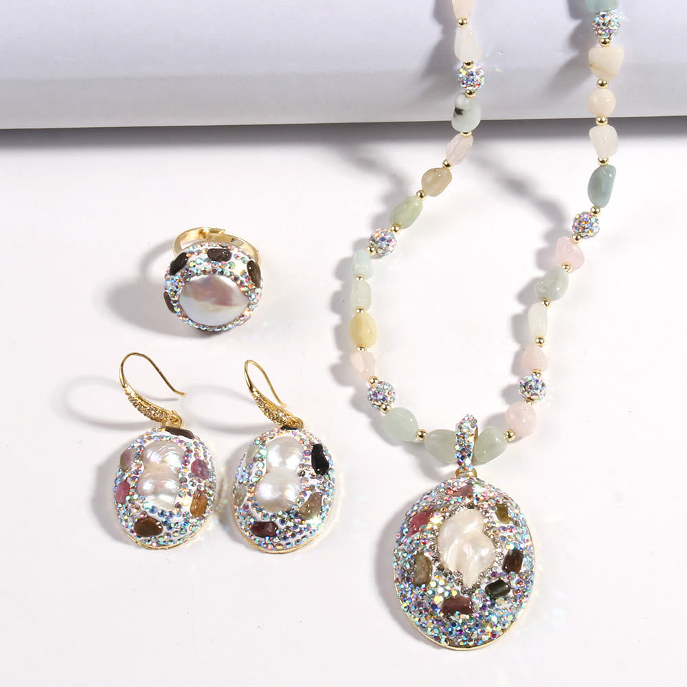 Ensemble de bijoux en perles d'eau douce morganite et tourmaline Olivenorma
