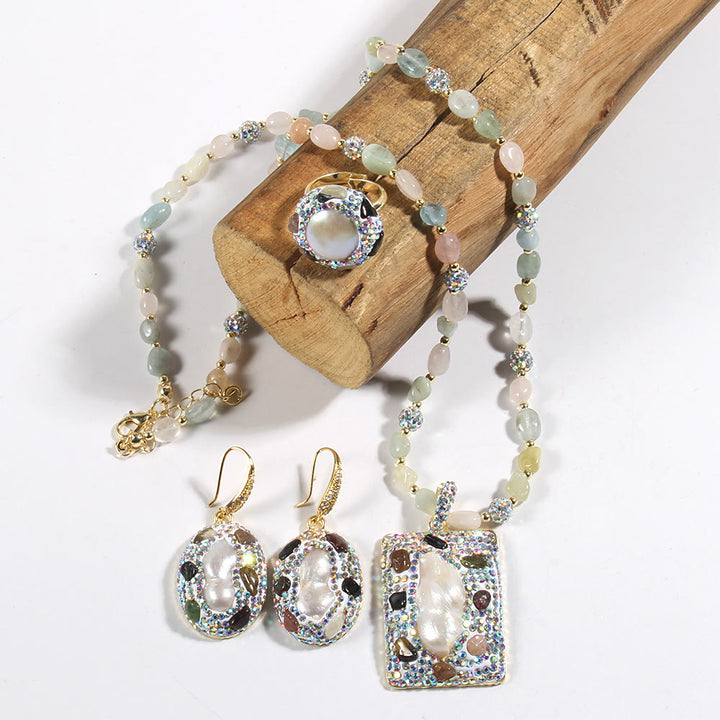 Ensemble de bijoux en perles d'eau douce morganite et tourmaline Olivenorma