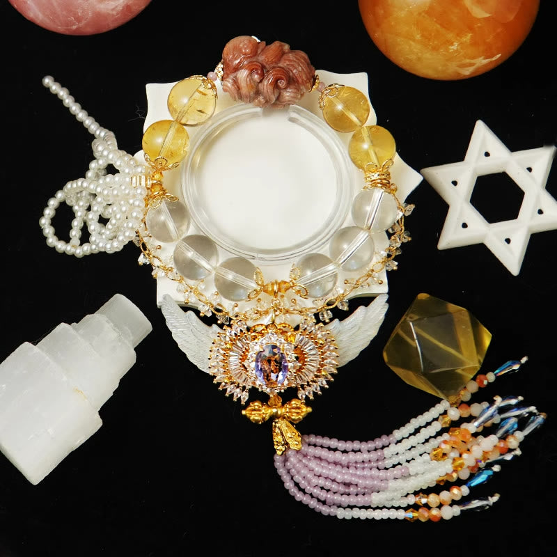 Bracelet à pampilles en cristal de citrine transparent « Ailes d'ange » Olivenorma