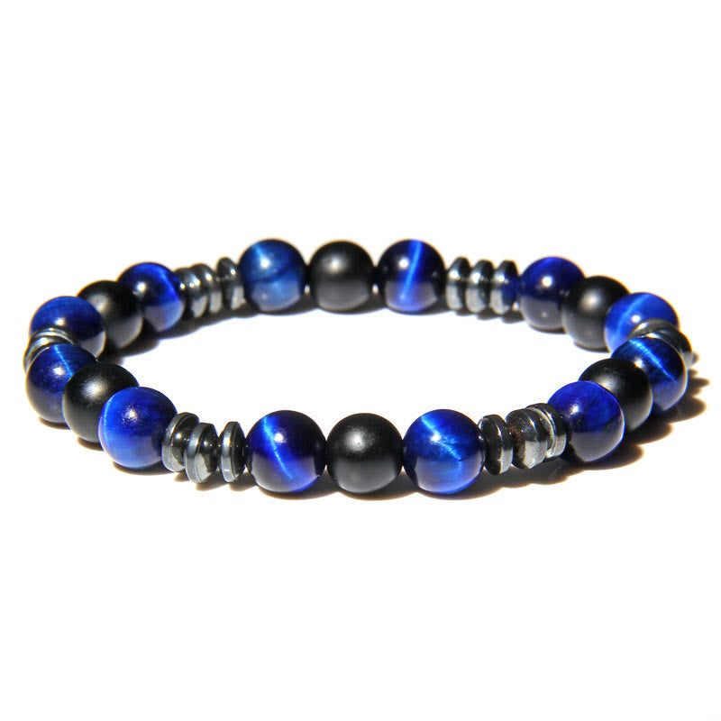 Bracelet en perles de pierre d'oeil de tigre en hématite naturelle Olivenorma