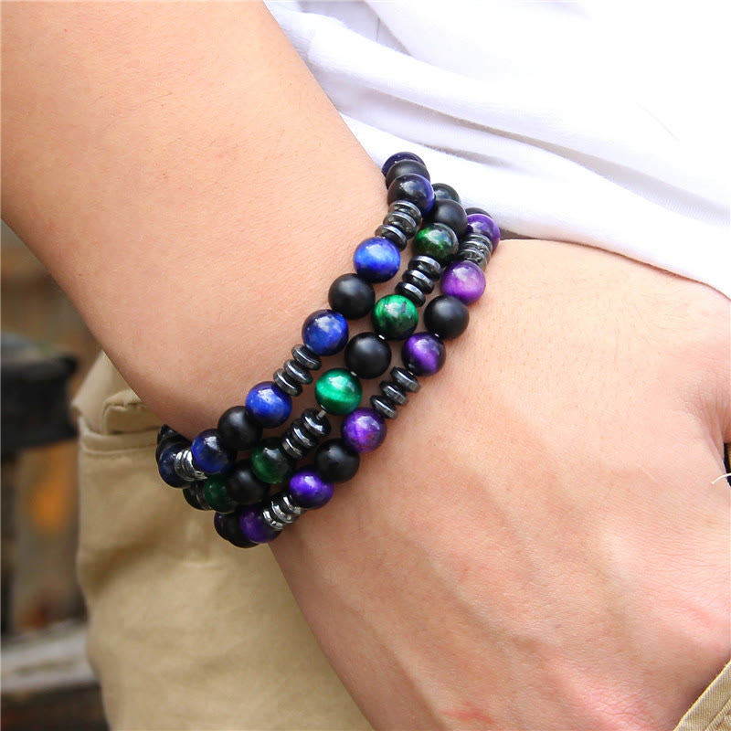 Bracelet en perles de pierre d'oeil de tigre en hématite naturelle Olivenorma