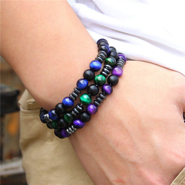 Bracelet en perles de pierre d'oeil de tigre en hématite naturelle Olivenorma