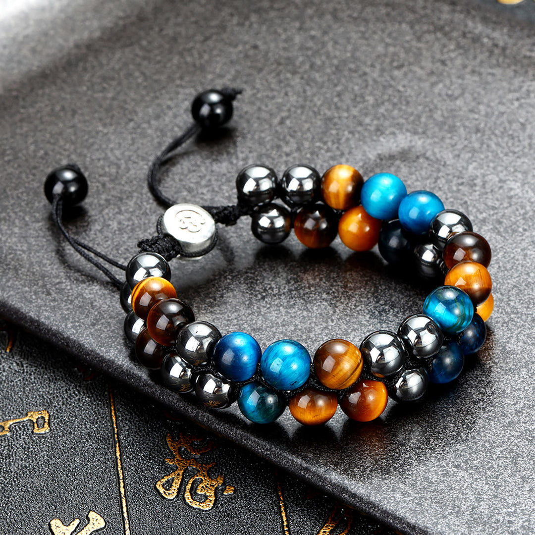 Olivenorma Bracelet Homme Perles Oeil de Tigre Bleu OM