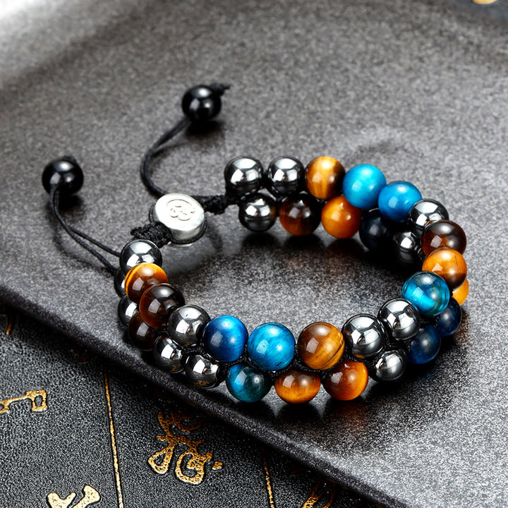 Olivenorma Bracelet Homme Perles Oeil de Tigre Bleu OM