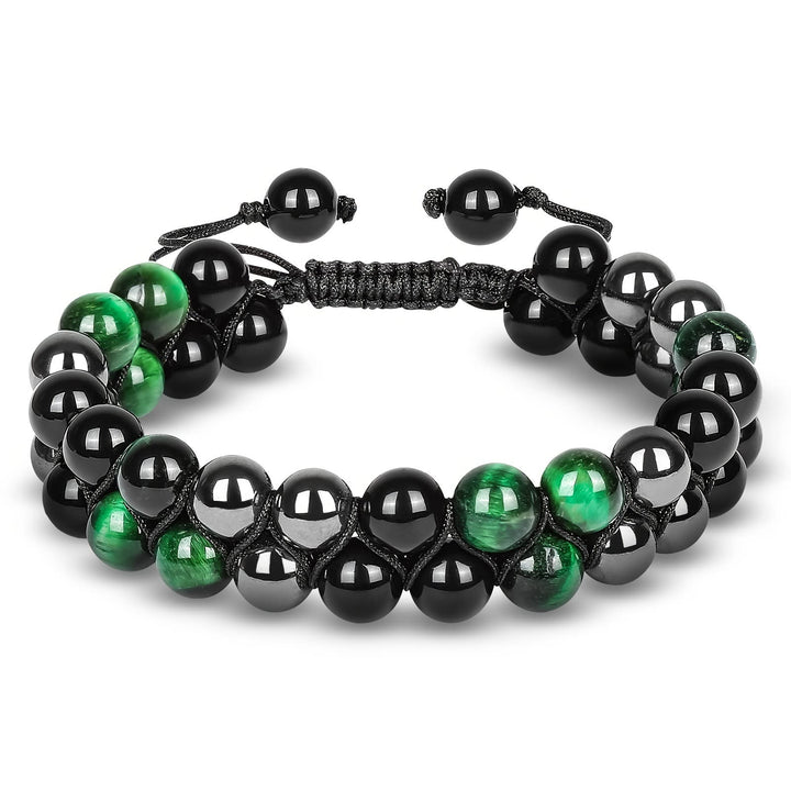 Bracelet Olivenorma pour homme en perles d'hématite et œil de tigre vert