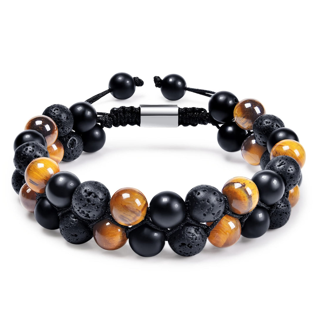 Bracelet en perles d'oeil de tigre en obsidienne et hématite pour homme Olivenorma