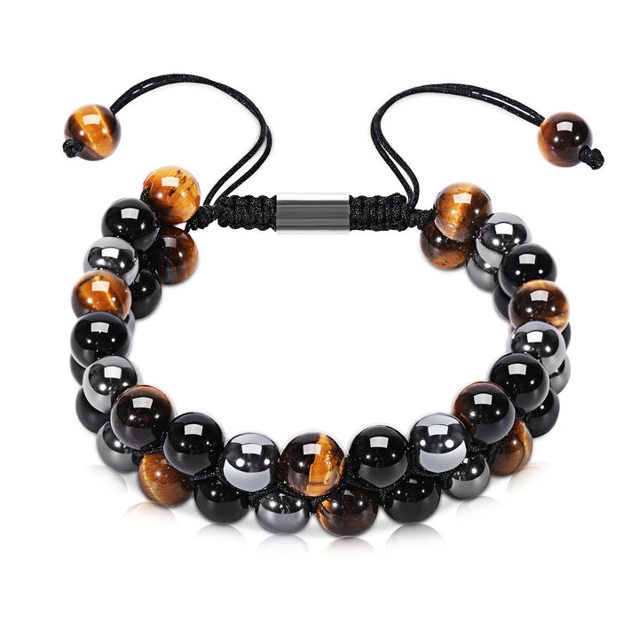 Bracelet en perles d'oeil de tigre en obsidienne et hématite pour homme Olivenorma
