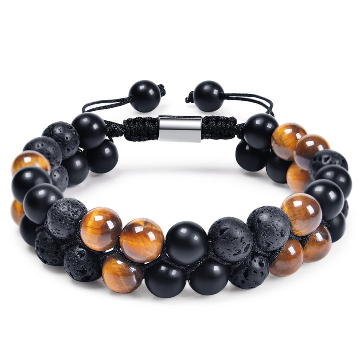 Bracelet en perles d'oeil de tigre en obsidienne et hématite pour homme Olivenorma