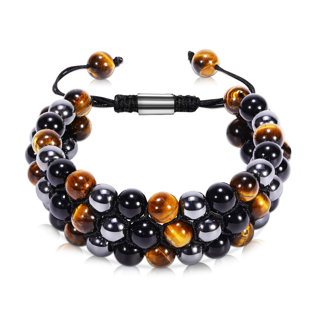 Bracelet en perles d'oeil de tigre en obsidienne et hématite pour homme Olivenorma
