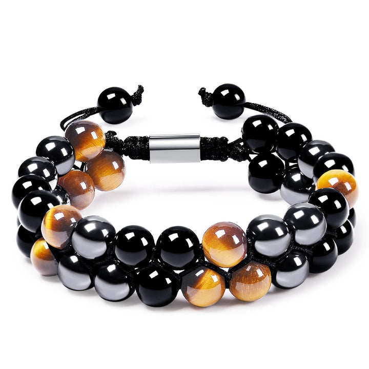 Bracelet en perles d'oeil de tigre en obsidienne et hématite pour homme Olivenorma
