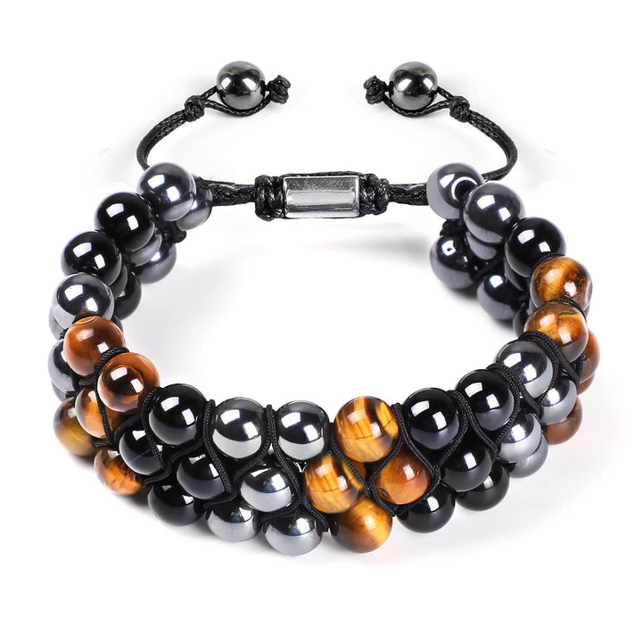 Bracelet en perles d'oeil de tigre en obsidienne et hématite pour homme Olivenorma