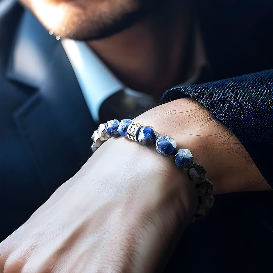 Bracelet Olivenorma pour homme en perles de sodalite bleue et labradorite à facettes géométriques