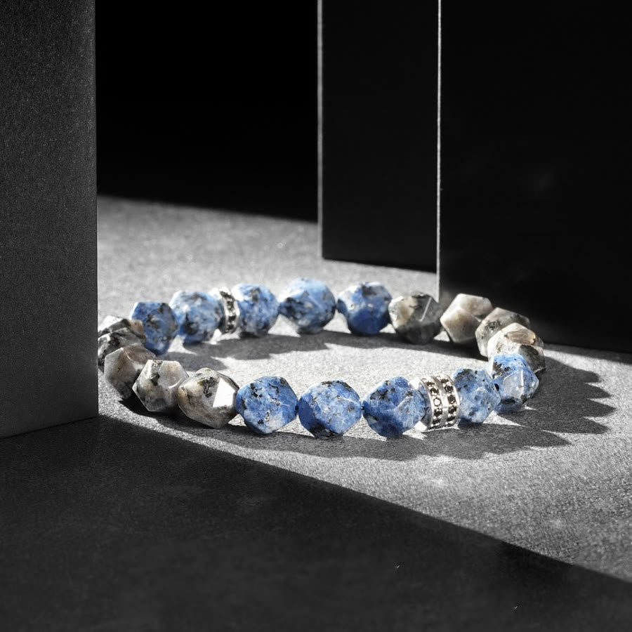 Bracelet Olivenorma pour homme en perles de sodalite bleue et labradorite à facettes géométriques