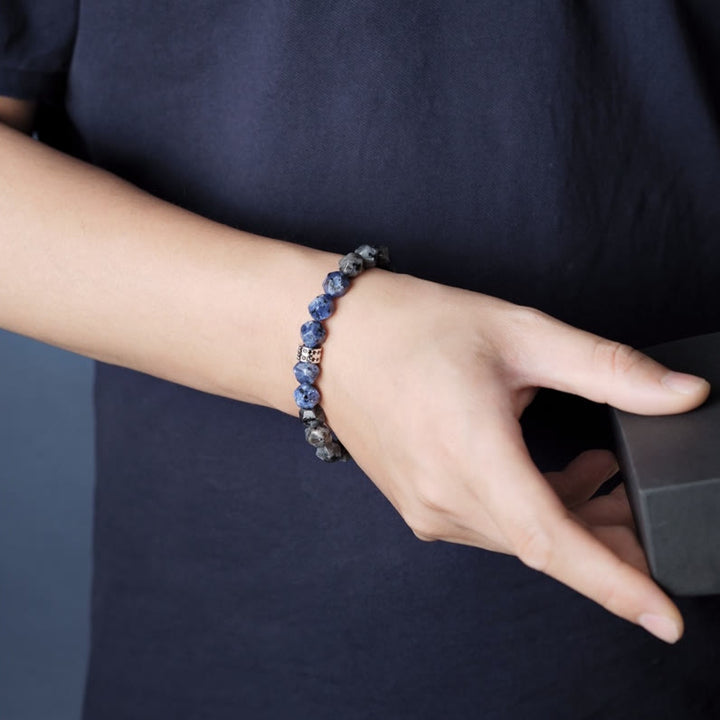 Bracelet Olivenorma pour homme en perles de sodalite bleue et labradorite à facettes géométriques