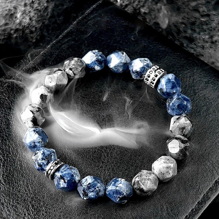 Bracelet Olivenorma pour homme en perles de sodalite bleue et labradorite à facettes géométriques