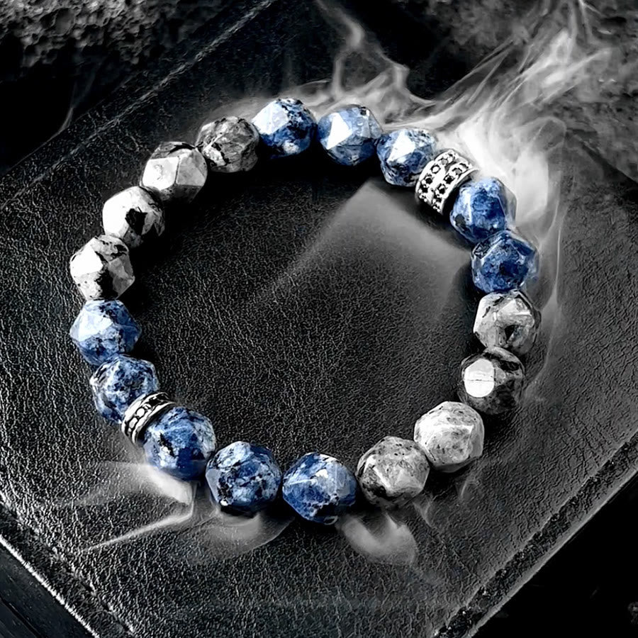 Bracelet Olivenorma pour homme en perles de sodalite bleue et labradorite à facettes géométriques