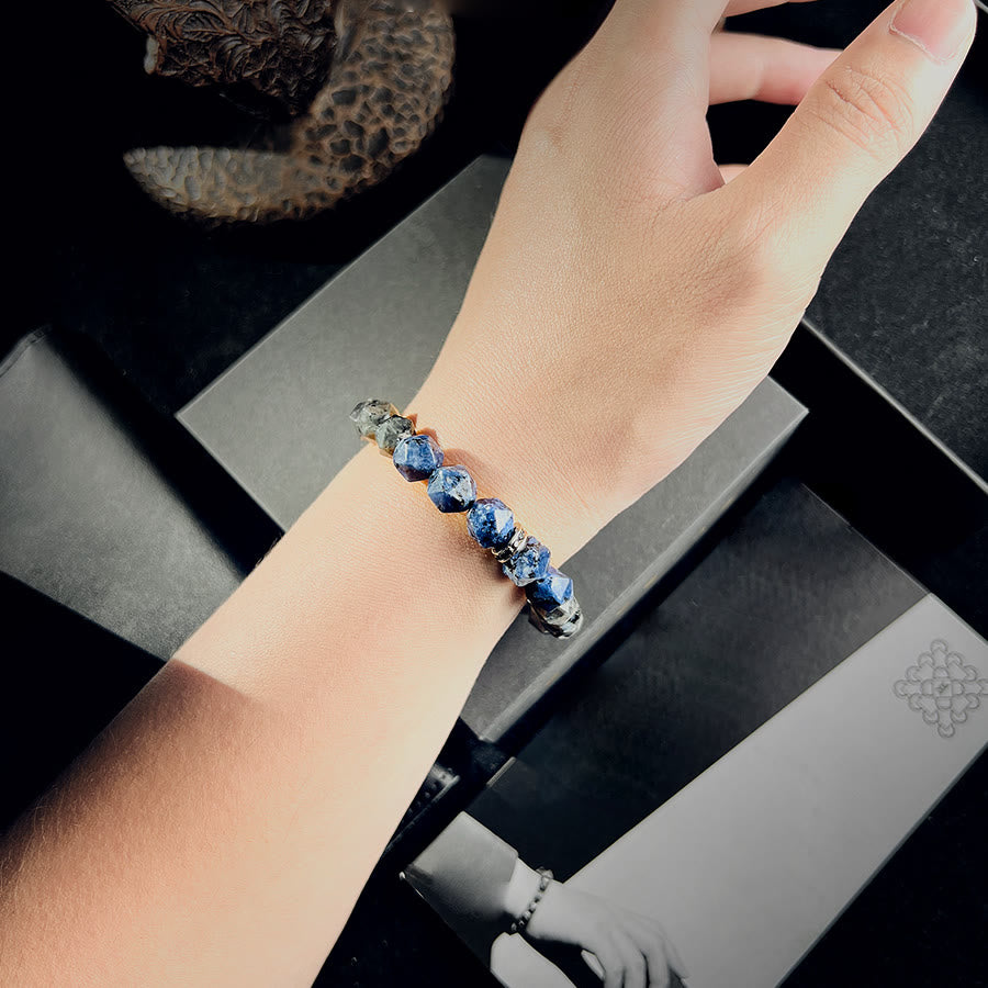 Bracelet Olivenorma pour homme en perles de sodalite bleue et labradorite à facettes géométriques