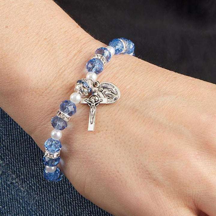 Bracelet chapelet en cristal saphir Olivenorma « Grounded In Faith »