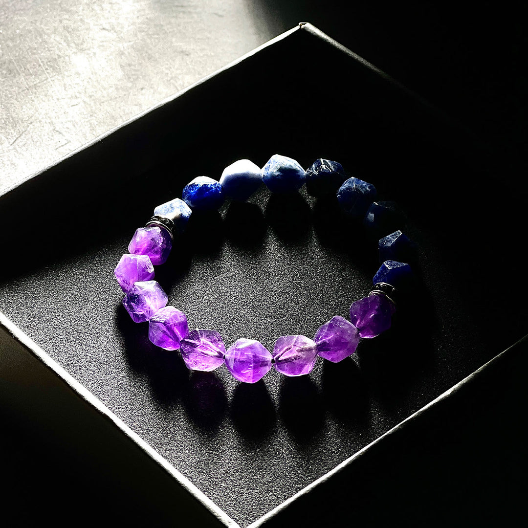 Bracelet Olivenorma pour homme en perles d'améthyste sodalite bleue à facettes géométriques