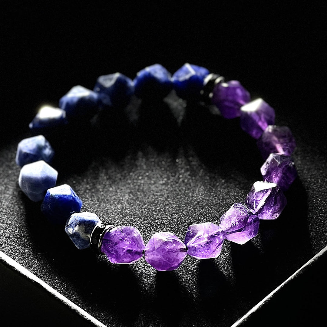 Bracelet Olivenorma pour homme en perles d'améthyste sodalite bleue à facettes géométriques