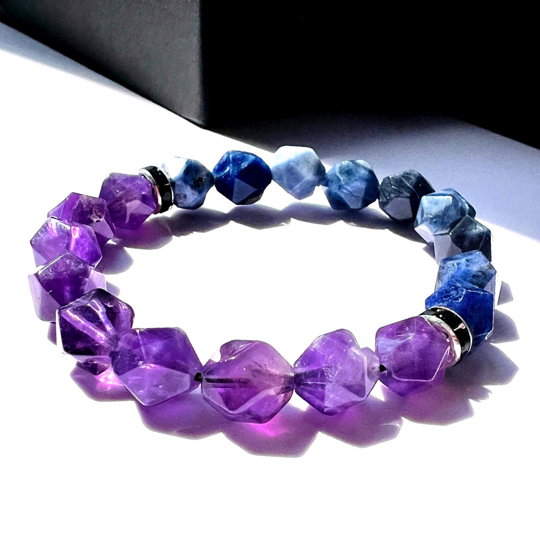 Bracelet Olivenorma pour homme en perles d'améthyste sodalite bleue à facettes géométriques