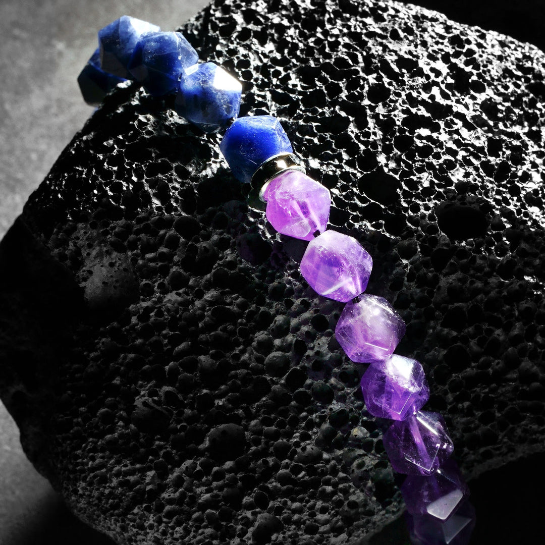 Bracelet Olivenorma pour homme en perles d'améthyste sodalite bleue à facettes géométriques