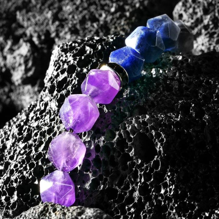 Bracelet Olivenorma pour homme en perles d'améthyste sodalite bleue à facettes géométriques