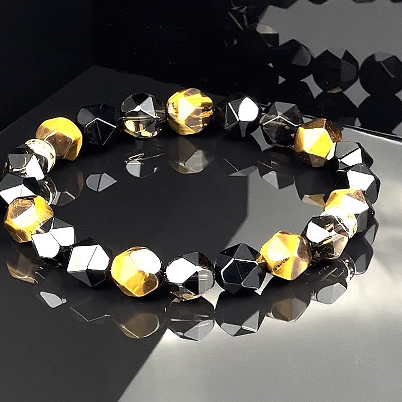 Bracelet Olivenorma pour homme en perles d'onyx noir et œil de tigre à facettes