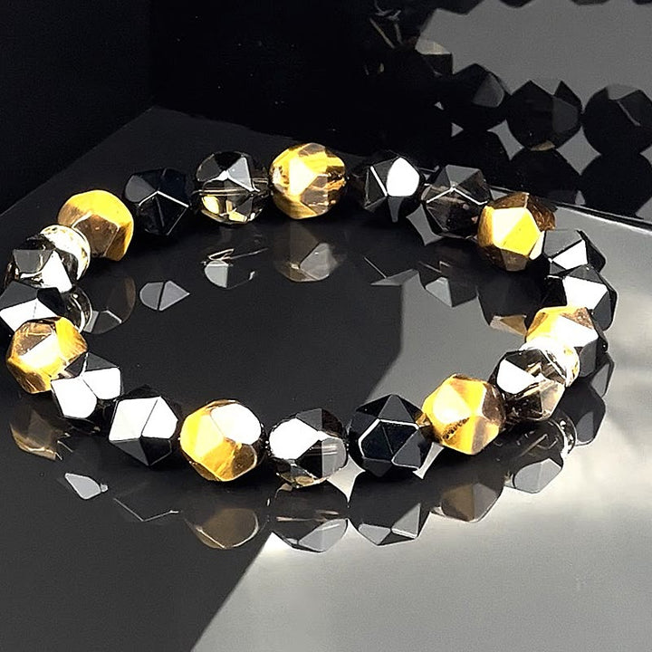 Bracelet Olivenorma pour homme en perles d'onyx noir et œil de tigre à facettes