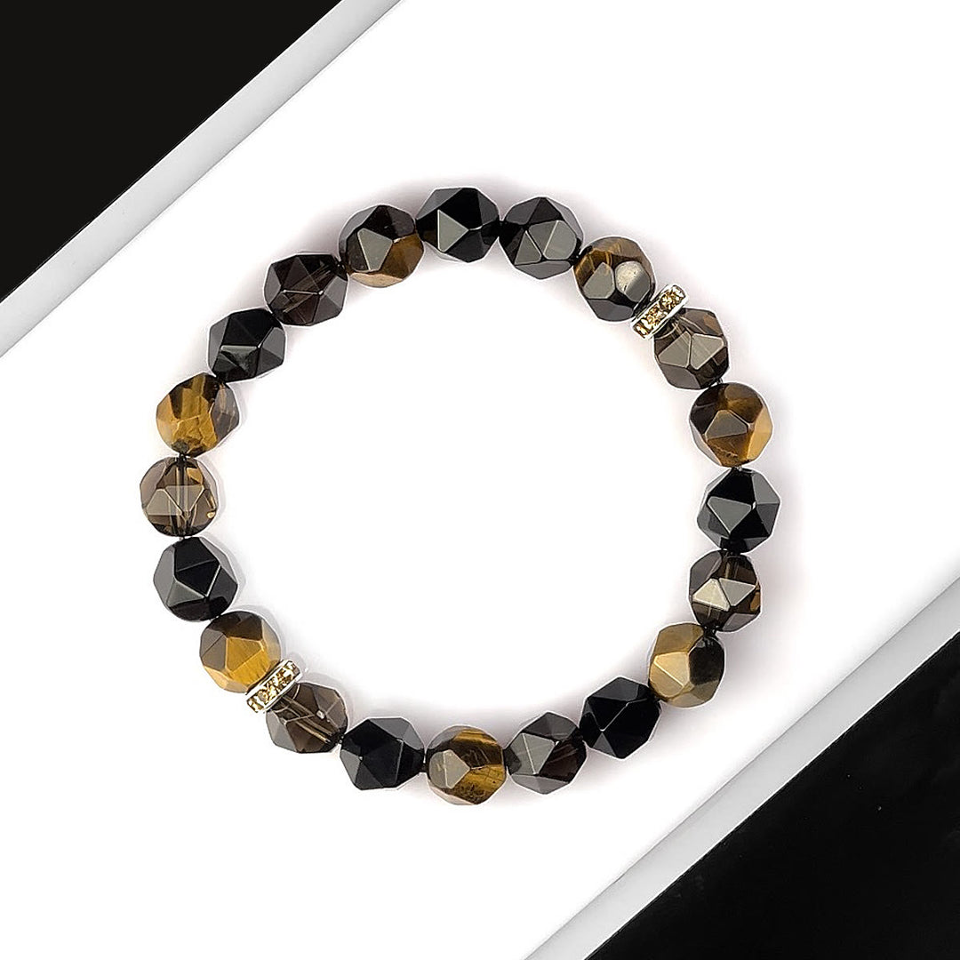 Bracelet Olivenorma pour homme en perles d'onyx noir et œil de tigre à facettes