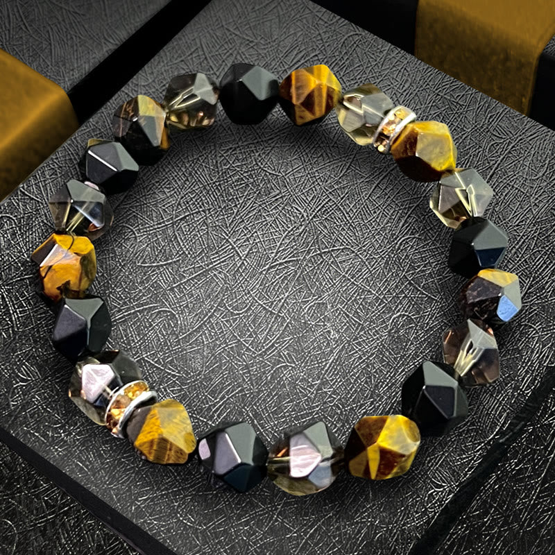 Bracelet Olivenorma pour homme en perles d'onyx noir et œil de tigre à facettes