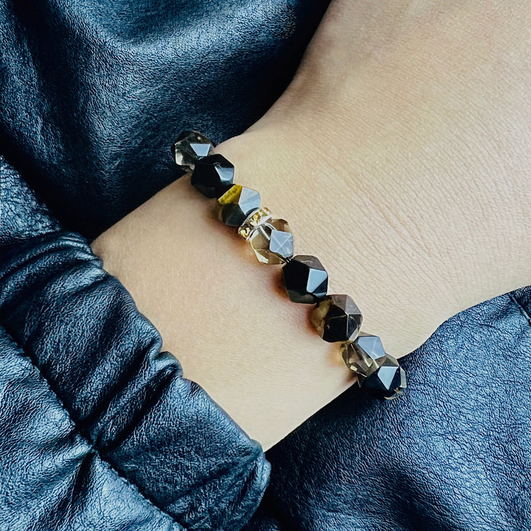 Bracelet Olivenorma pour homme en perles d'onyx noir et œil de tigre à facettes