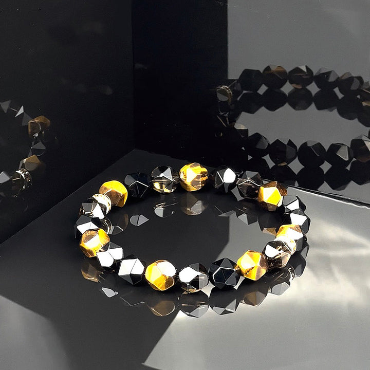 Bracelet Olivenorma pour homme en perles d'onyx noir et œil de tigre à facettes