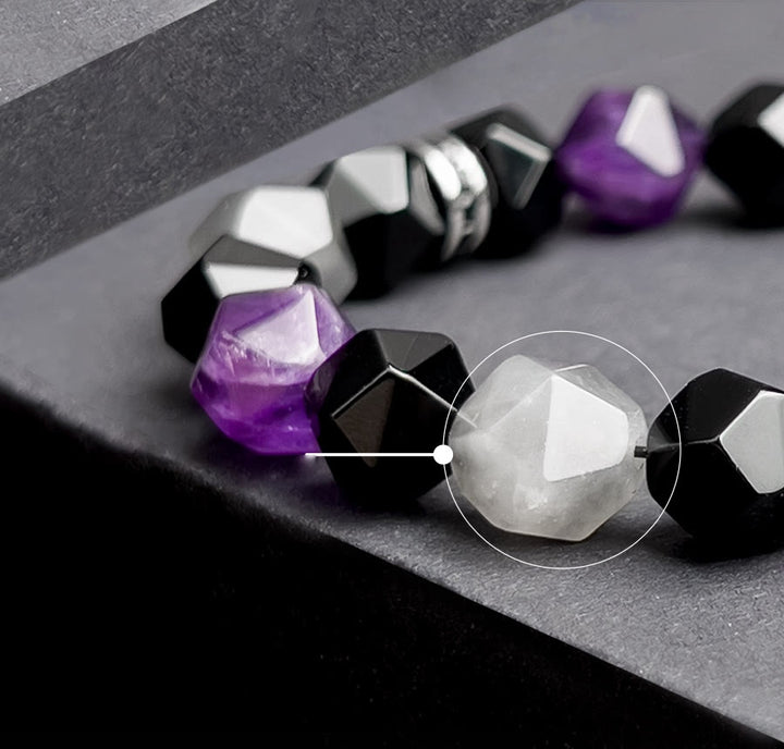Bracelet Olivenorma pour homme en perles de quartz nuage améthyste à facettes géométriques
