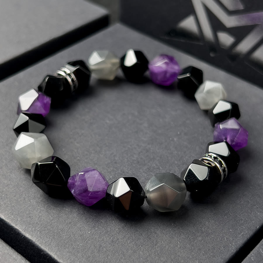 Bracelet Olivenorma pour homme en perles de quartz nuage améthyste à facettes géométriques