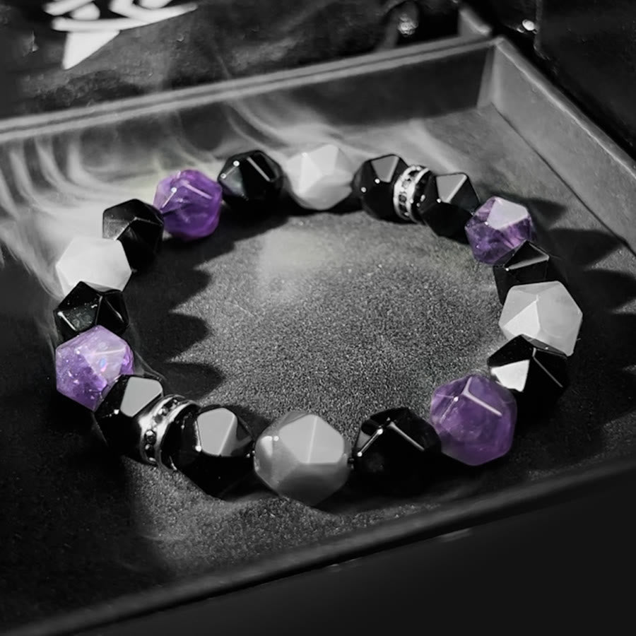 Bracelet Olivenorma pour homme en perles de quartz nuage améthyste à facettes géométriques