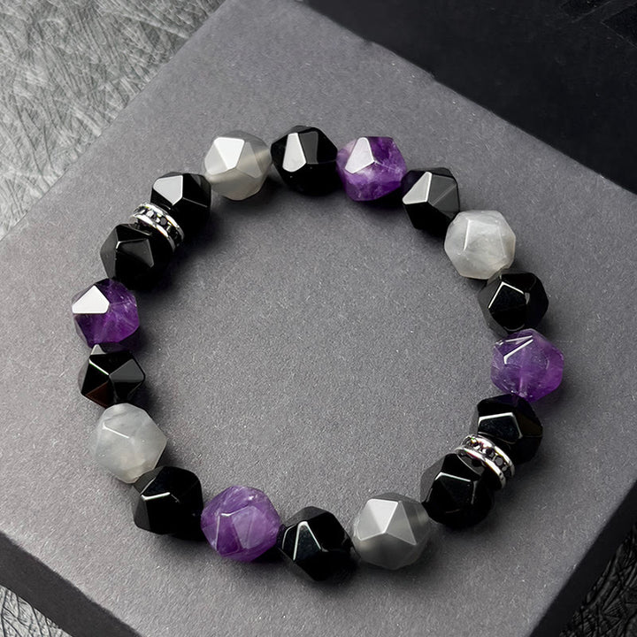 Bracelet Olivenorma pour homme en perles de quartz nuage améthyste à facettes géométriques