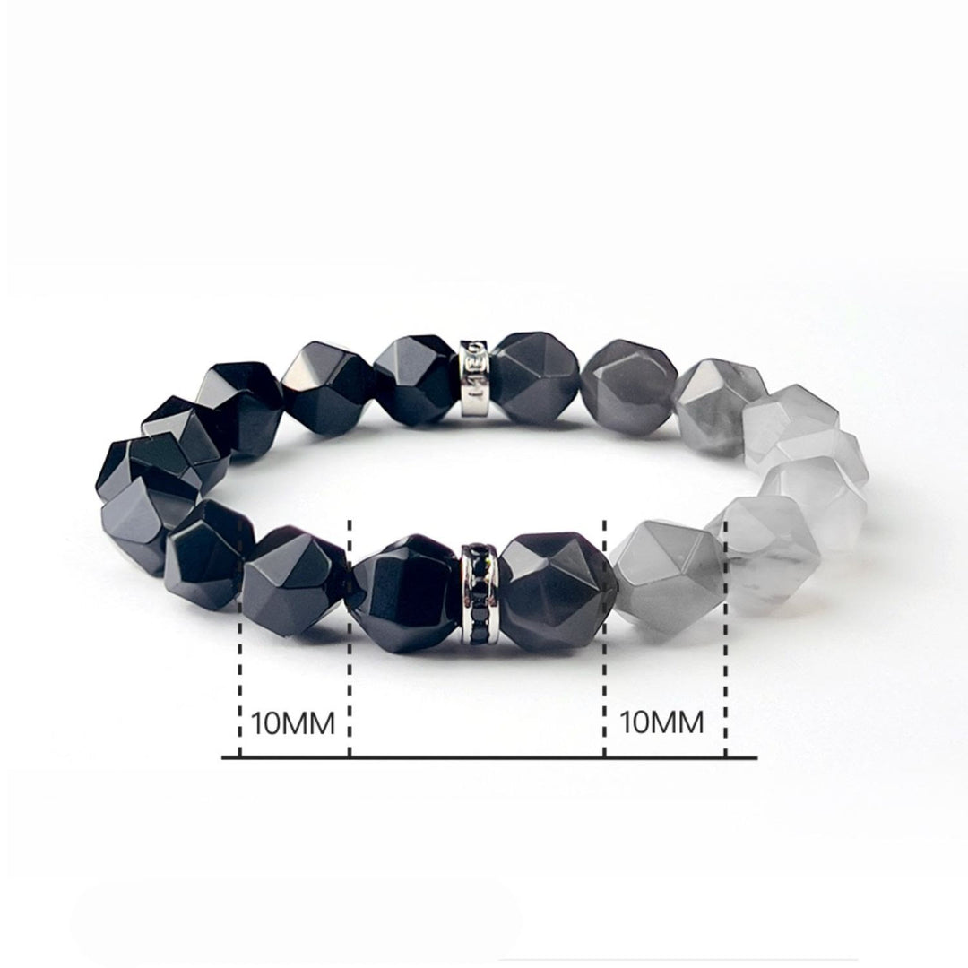 Bracelet en perles de quartz nuage en onyx noir à facettes pour homme Olivenorma