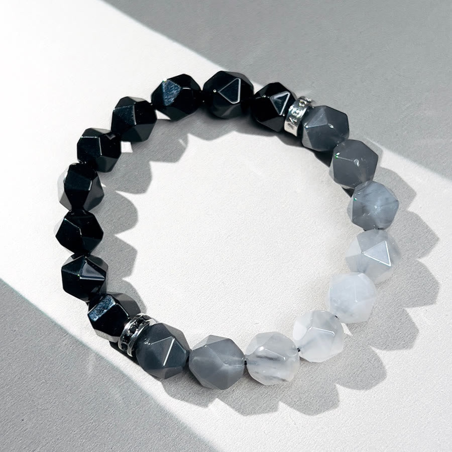 Bracelet en perles de quartz nuage en onyx noir à facettes pour homme Olivenorma