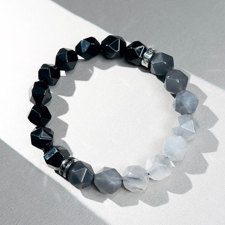 Bracelet en perles de quartz nuage en onyx noir à facettes pour homme Olivenorma