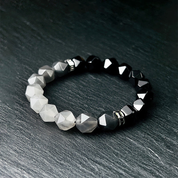Bracelet en perles de quartz nuage en onyx noir à facettes pour homme Olivenorma