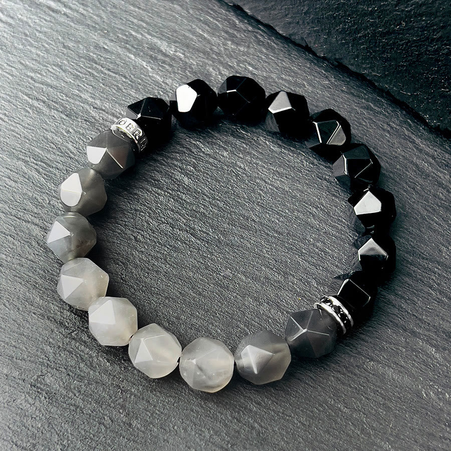 Bracelet en perles de quartz nuage en onyx noir à facettes pour homme Olivenorma