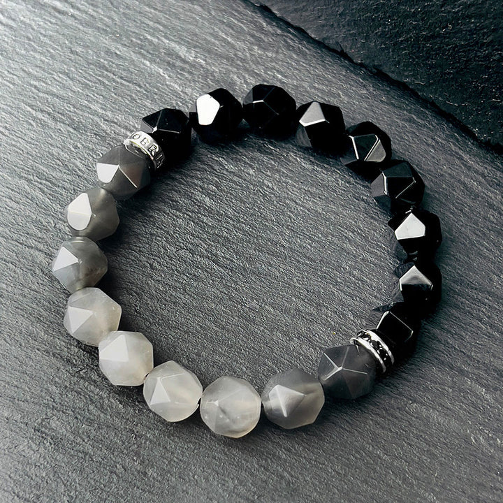 Bracelet en perles de quartz nuage en onyx noir à facettes pour homme Olivenorma