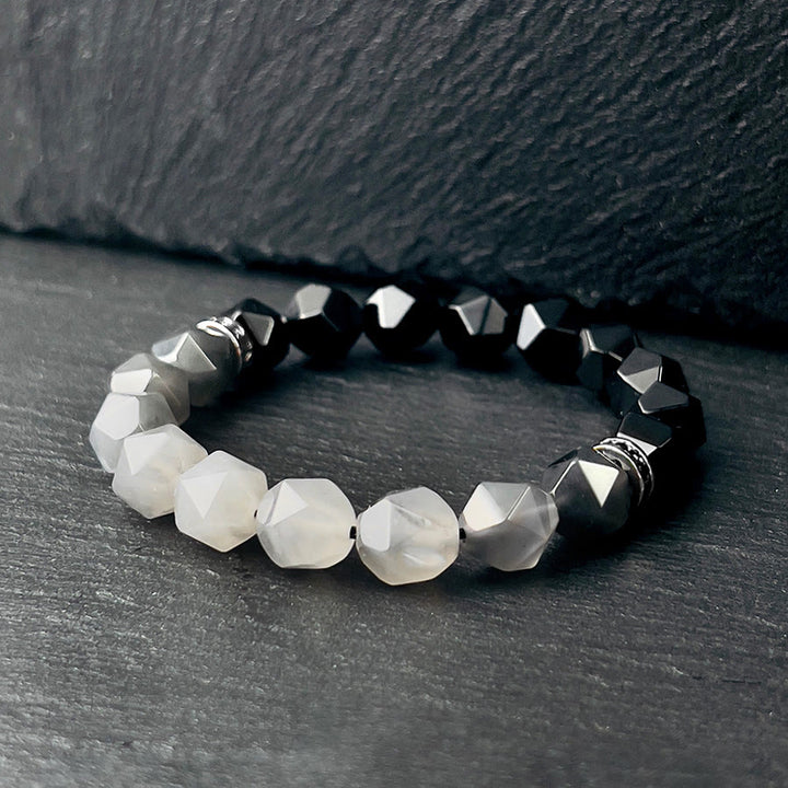 Bracelet en perles de quartz nuage en onyx noir à facettes pour homme Olivenorma