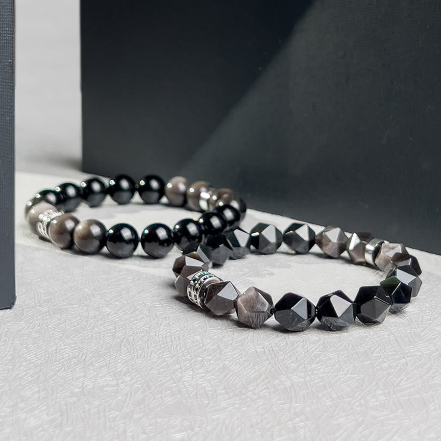 Bracelet en perles d'obsidienne à facettes géométriques pour homme Olivenorma