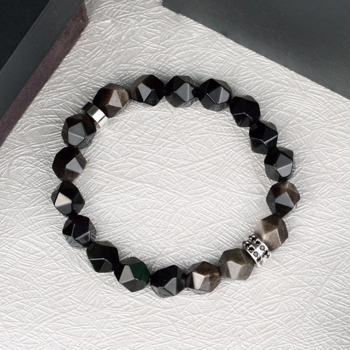 Bracelet en perles d'obsidienne à facettes géométriques pour homme Olivenorma