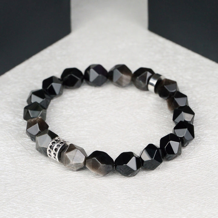Bracelet en perles d'obsidienne à facettes géométriques pour homme Olivenorma